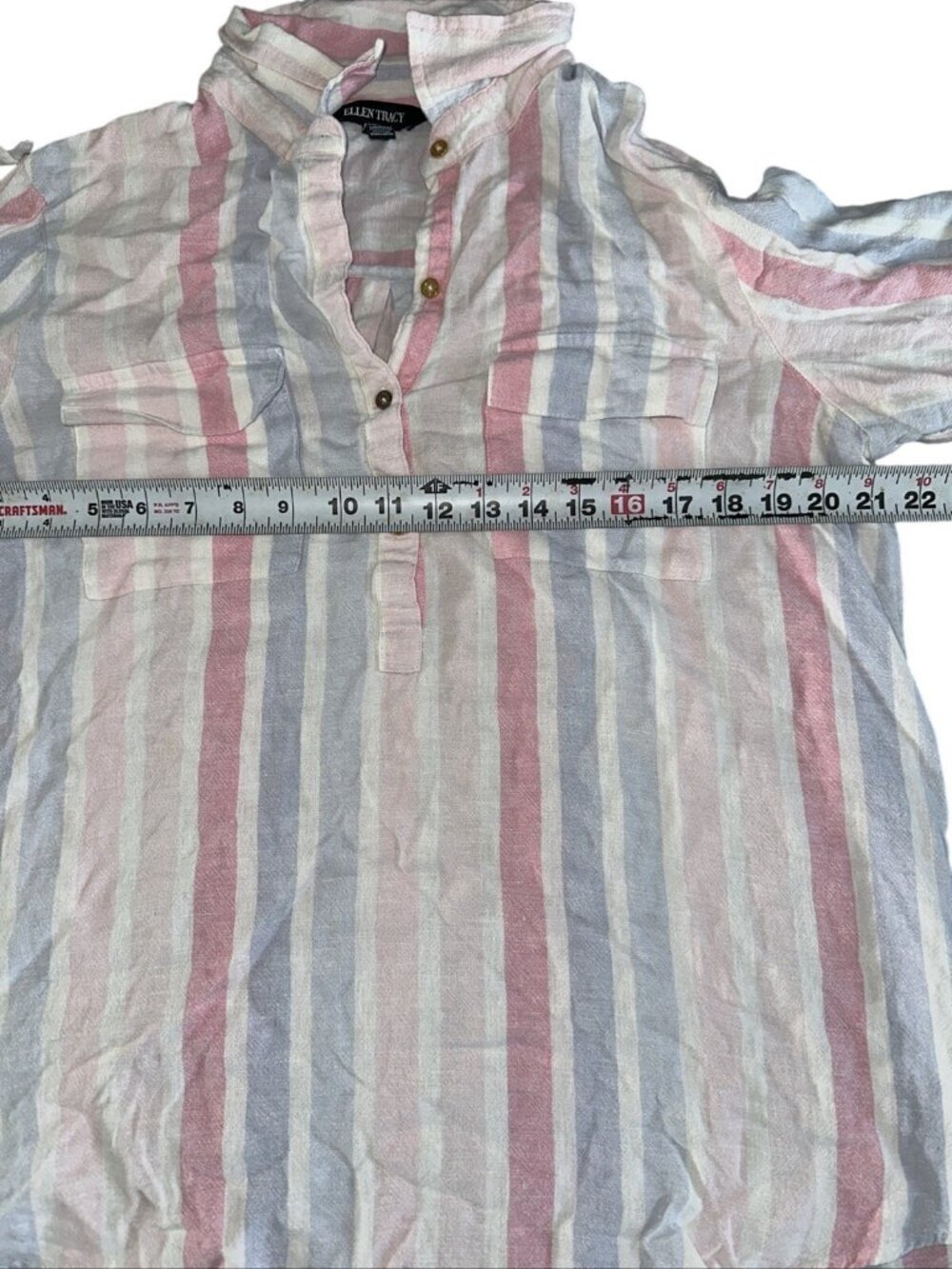 Ellen Tracy Striped Button-Front Shirt w/Roll-Tab Sleeves Womens L Pink/Blue - Picture 7 of 9